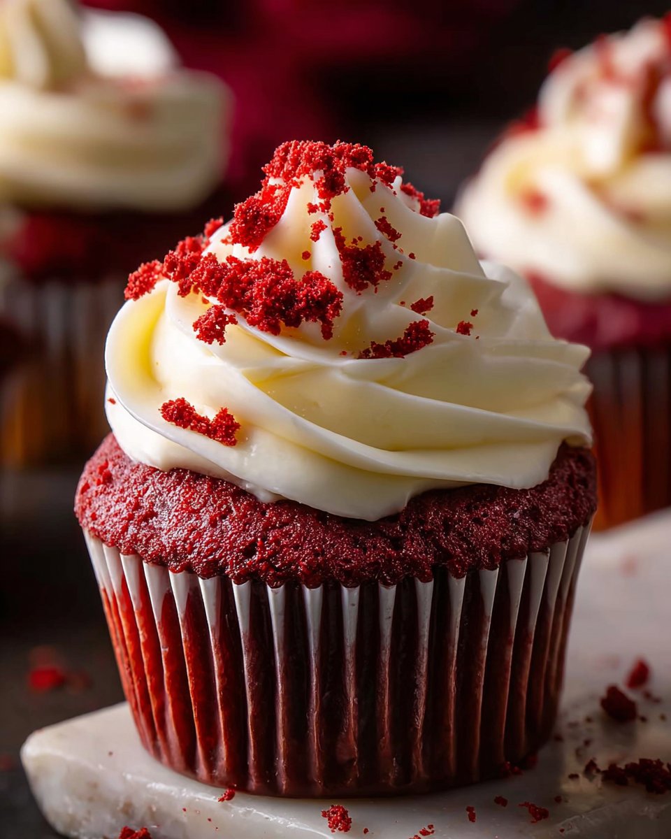 Red Velvet Cupcakes with Cream Cheese Frosting and Blackberry Jam