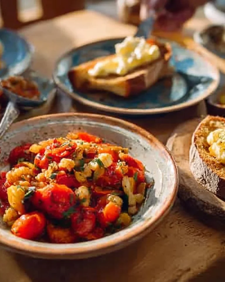 Baked butter beans with feta and chorizo served in a dish.