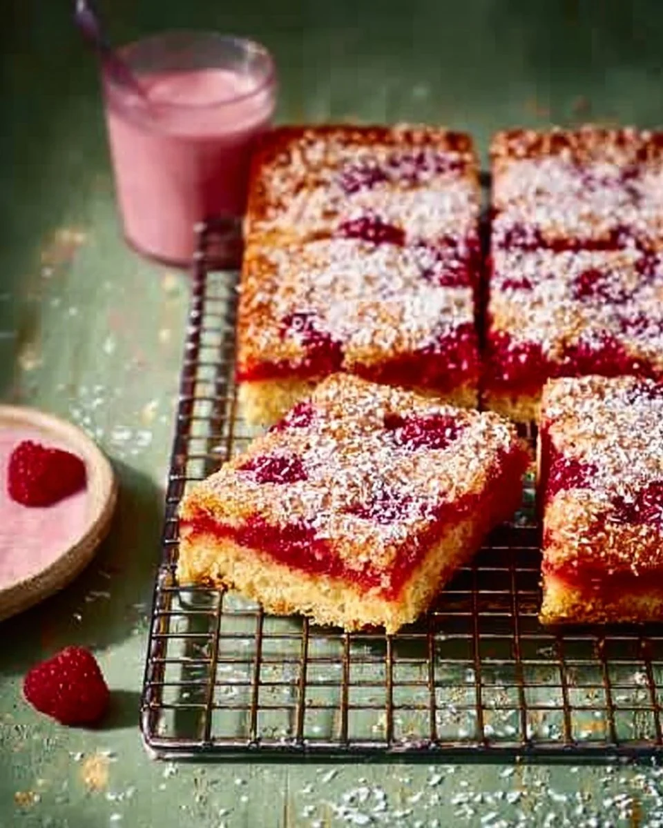 Coconut & Raspberry Traybake With Pink Custard Recipe | Waitrose & Partners