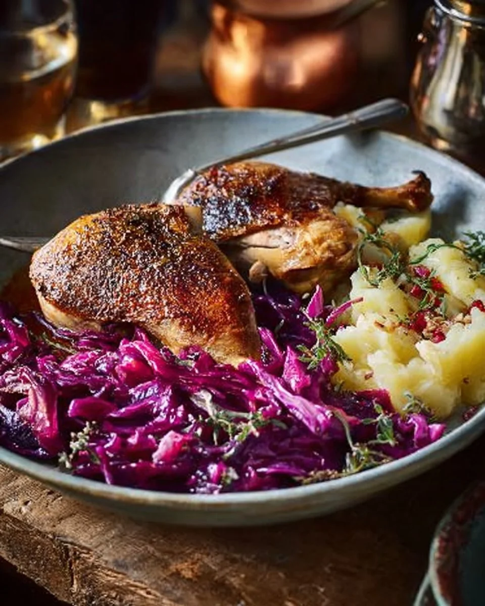Confit Duck With Apple Balsamic Cabbage Recipe | Waitrose & Partners