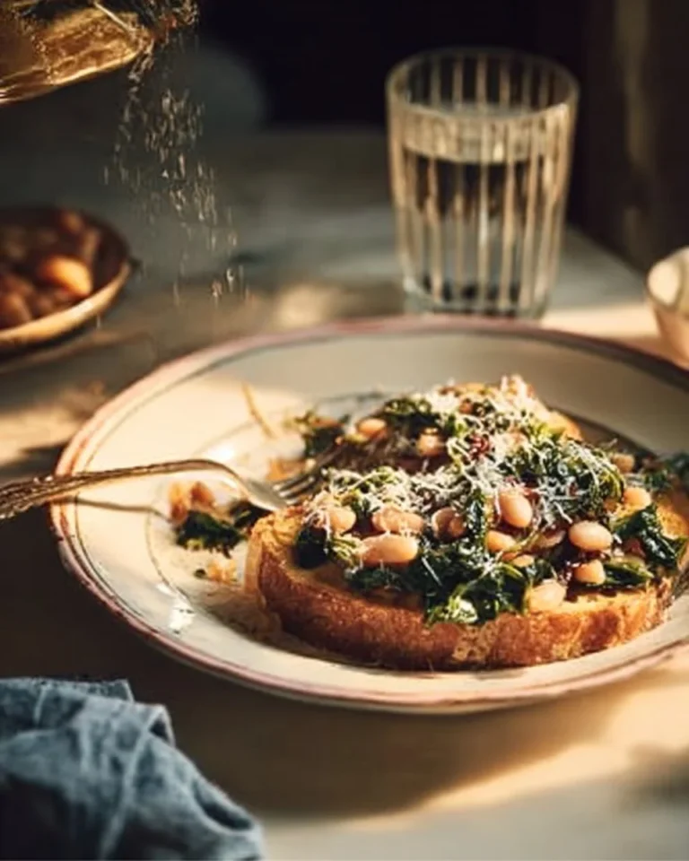 Delicious Creamy Kale & Beans on Toast served with a side salad