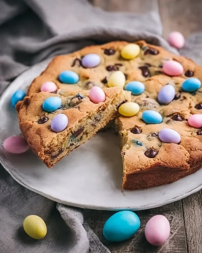 Delicious Easter Cookie Cake decorated with colorful icing and sprinkles