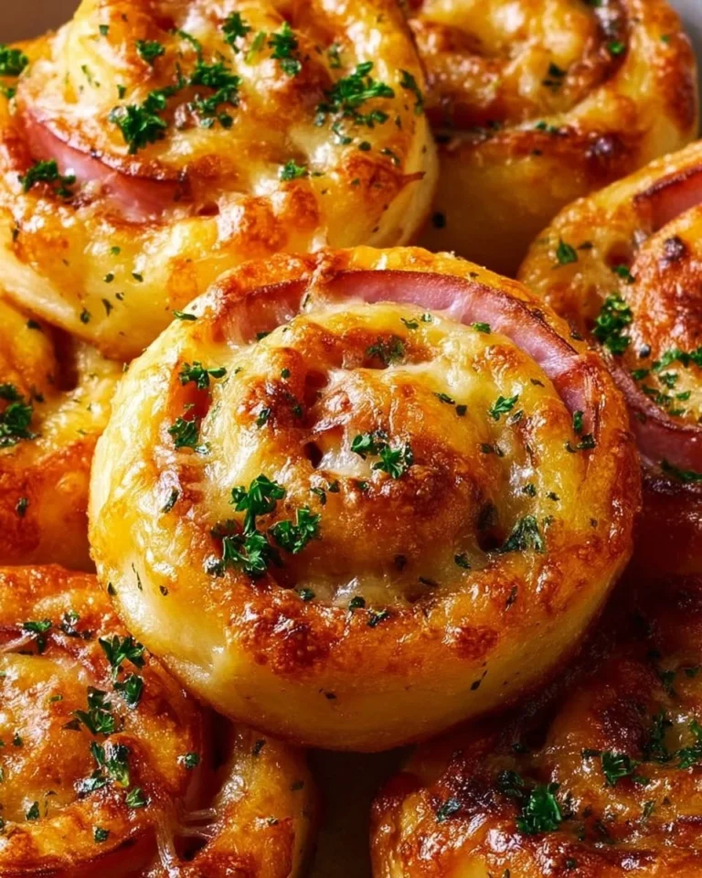 Easter Ham and Cheddar Pinwheels ready for serving on a festive table