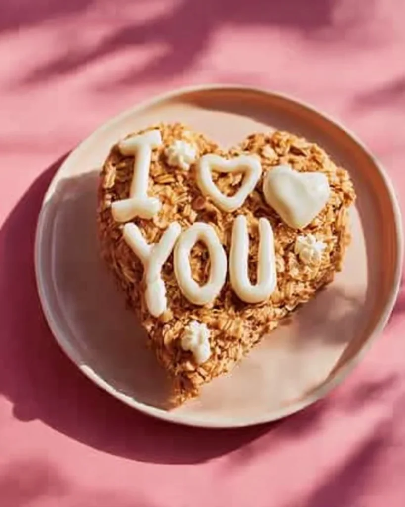 Heart-shaped breakfast oat bar made with oats and wholesome ingredients.