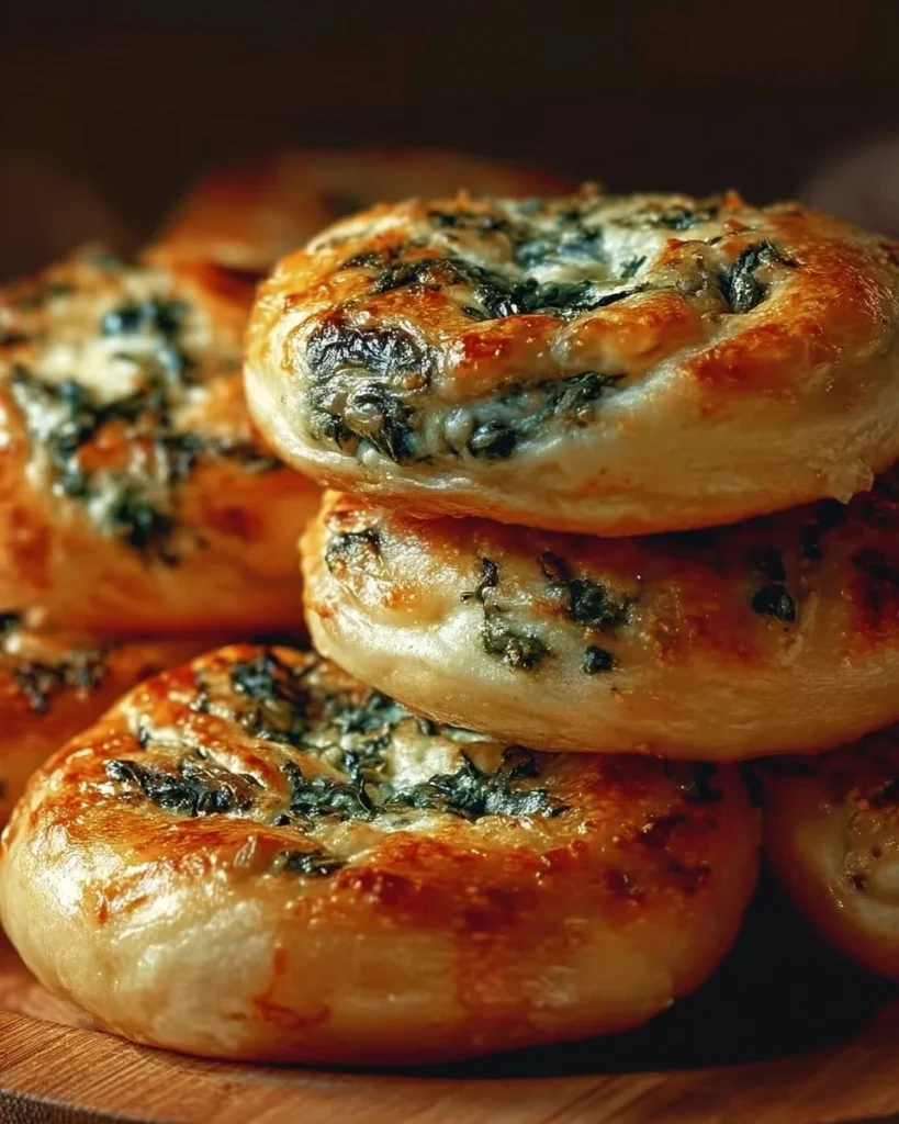 Spinach cottage cheese flagels served on a plate with fresh herbs