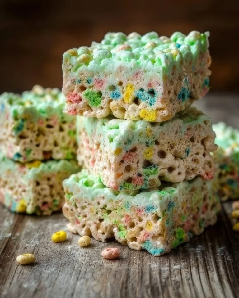 Colorful Lucky Charms Treats made with marshmallows and cereal.