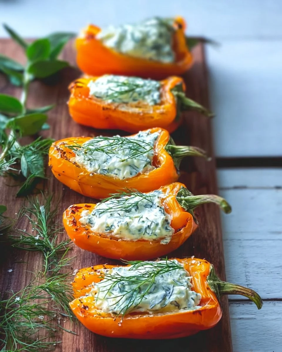 Mini 'Carrot' Peppers Stuffed with Herb Cream Cheese | Bite-Sized Kitchen | Easter Party Food, Easter Snacks, Easter Brunch Food