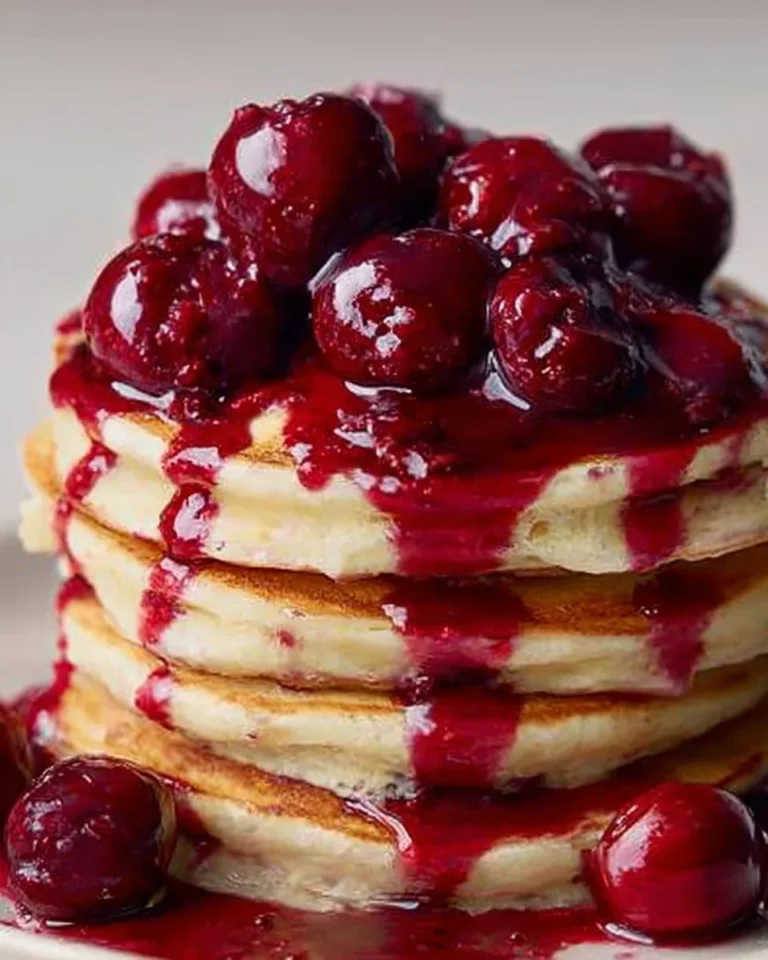 Delicious homemade Scotch pancakes ready to be served with syrup and berries