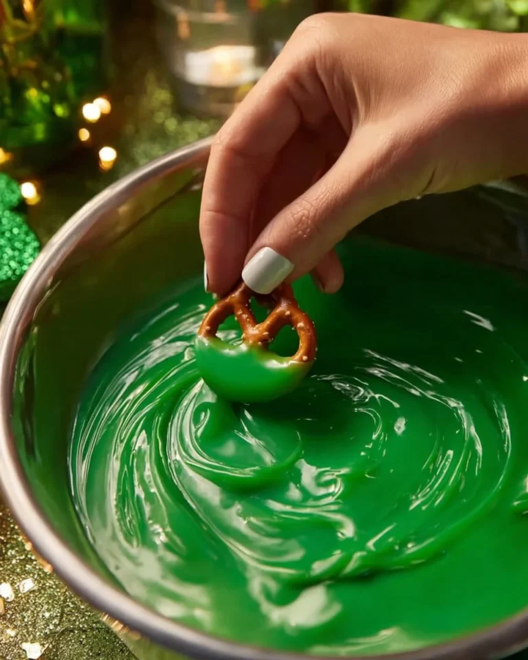 Freshly baked Shamrock Pretzels topped with green sprinkles for St. Patrick's Day.