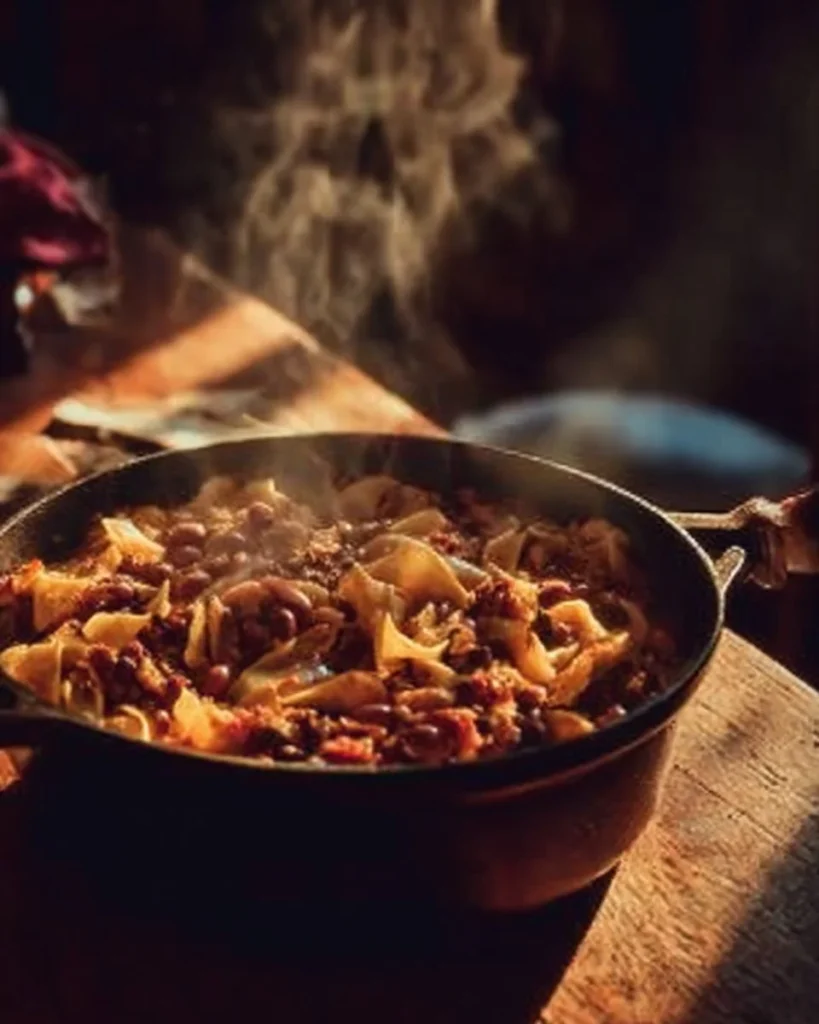 Bowls of spiced lamb ragu served with pappardelle pasta and herbs