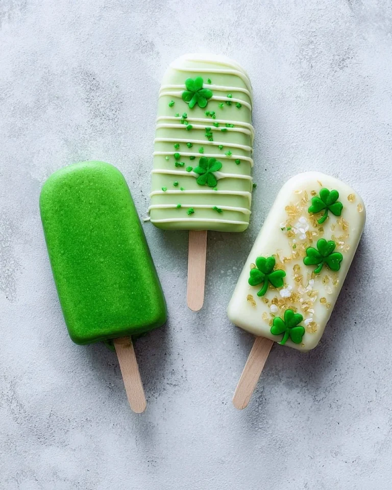 St. Patrick's Day green chocolate lollies displayed on a festive table