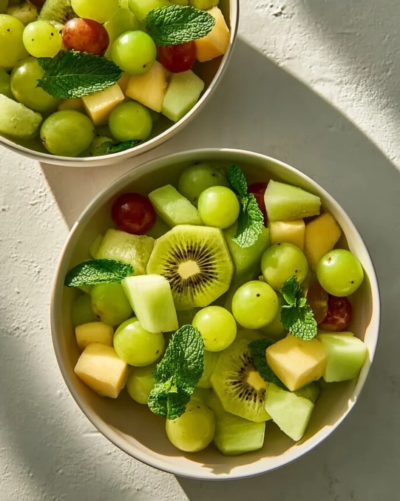 St. Patrick’s Day green fruit salad with kiwi, grapes, and green apples