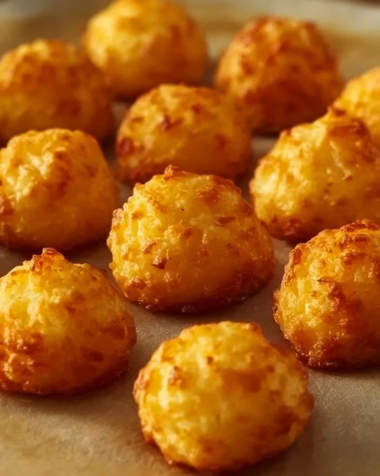 Plate of golden, crispy two-ingredient cottage cheese tots.