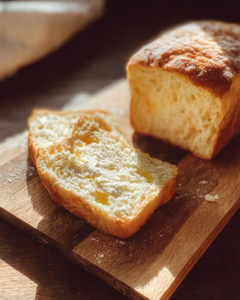 Homemade English muffin bread fresh out of the oven, golden and fluffy.