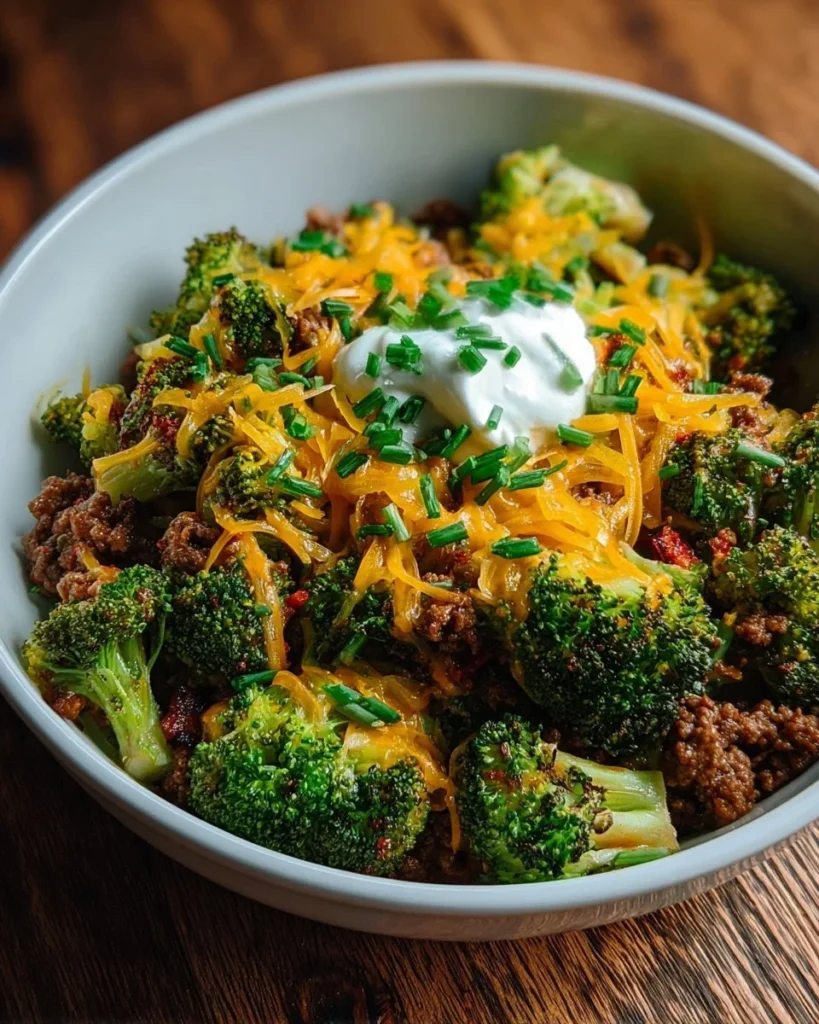 Keto Hamburger Broccoli Skillet with vegetables in a pan