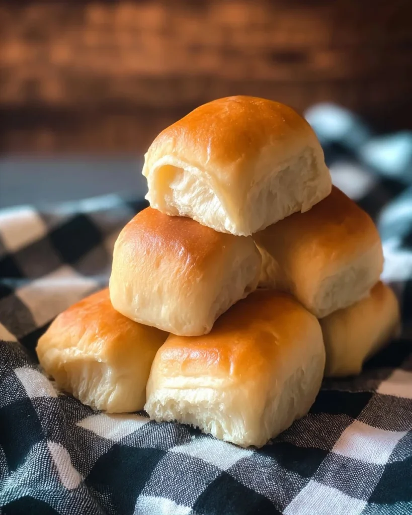 Freshly baked Lion House dinner rolls served warm on a table.