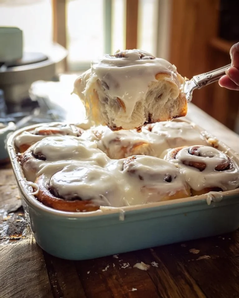 Delicious homemade cinnamon rolls topped with cream cheese frosting.