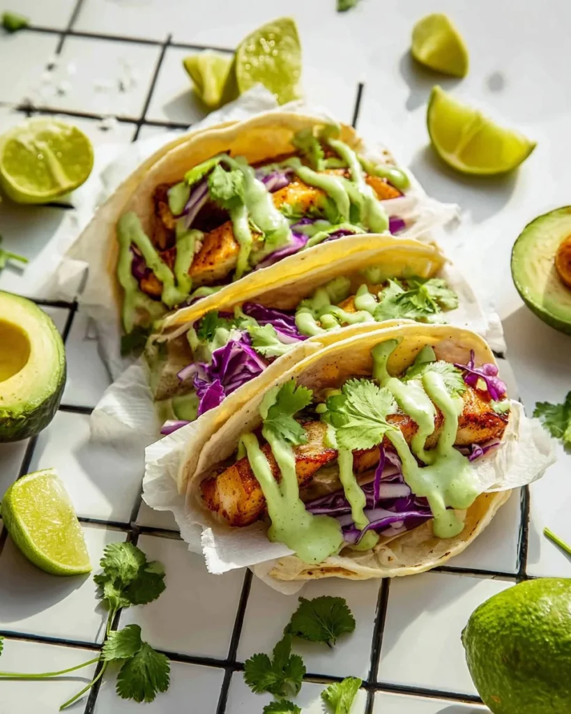 Delicious blackened tilapia tacos topped with fresh ingredients