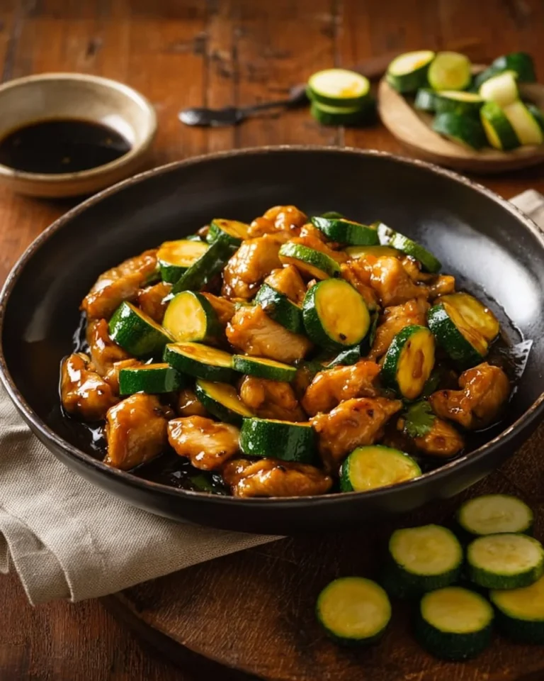 Delicious Chicken Zucchini Stir Fry garnished with fresh herbs