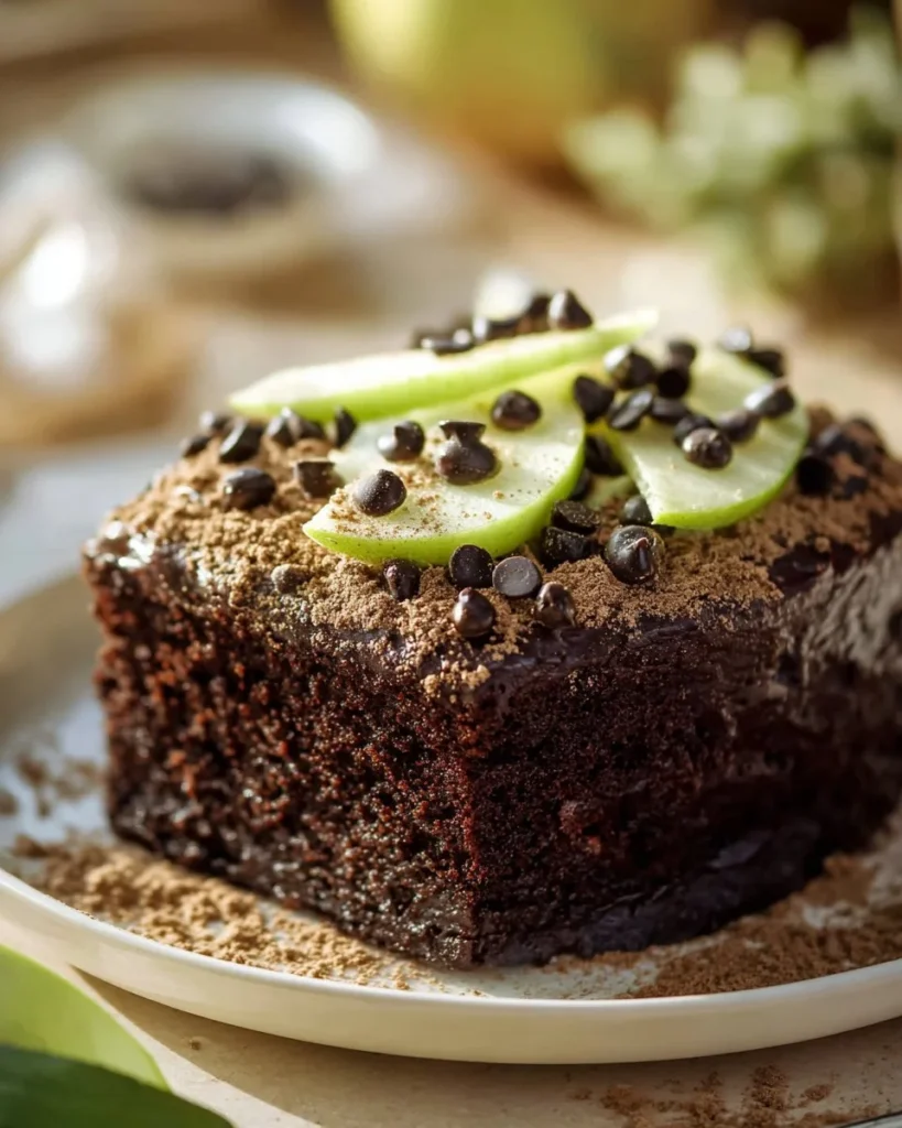 Delicious chocolate zucchini cake topped with chocolate frosting