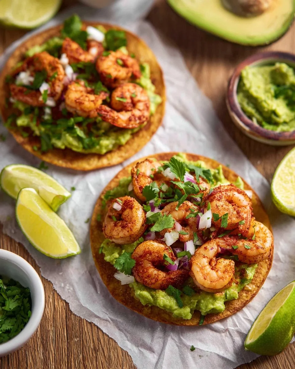 Crispy Shrimp Tostadas with Avocado Mash