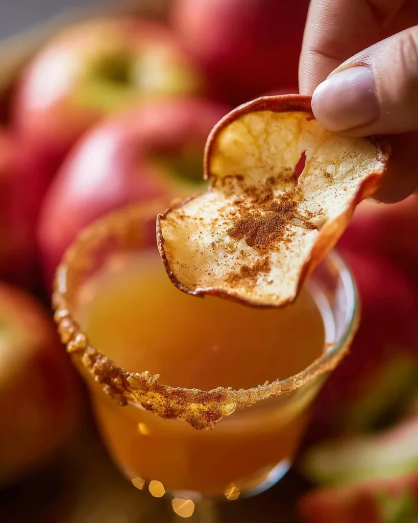 Dried apple chips sprinkled with cinnamon in a bowl, a healthy snack option.