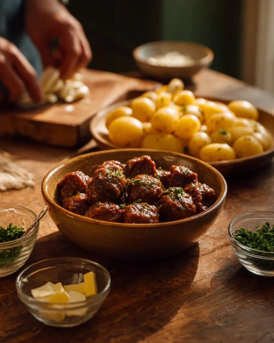 Garlic Butter Beef Bites with Potatoes