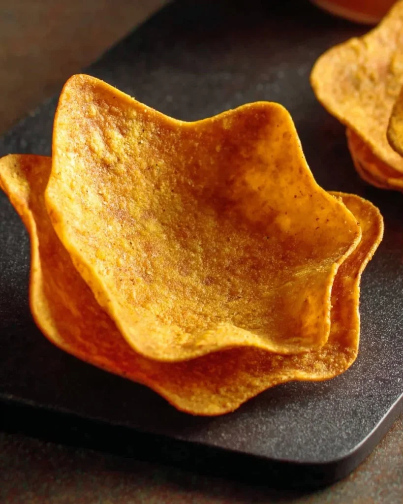 Homemade tortilla bowls filled with fresh ingredients