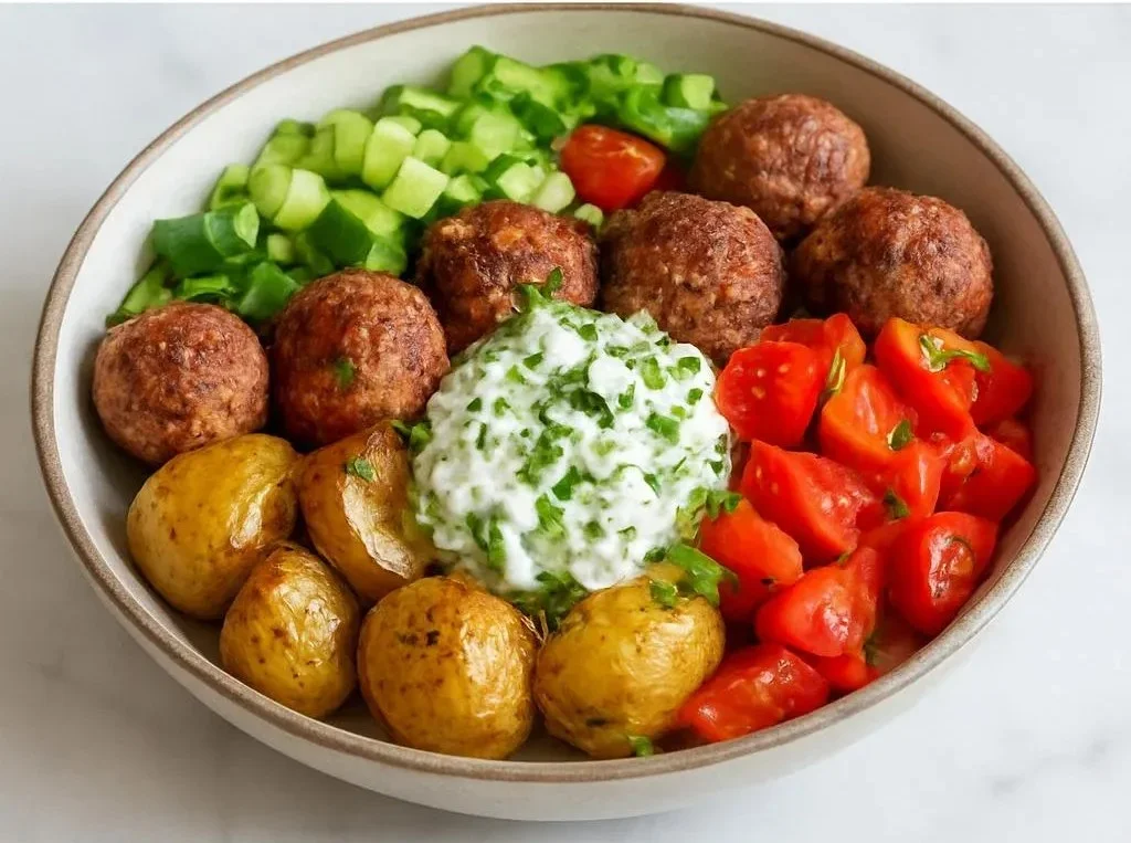 Mediterranean Beef Meatballs Bowl