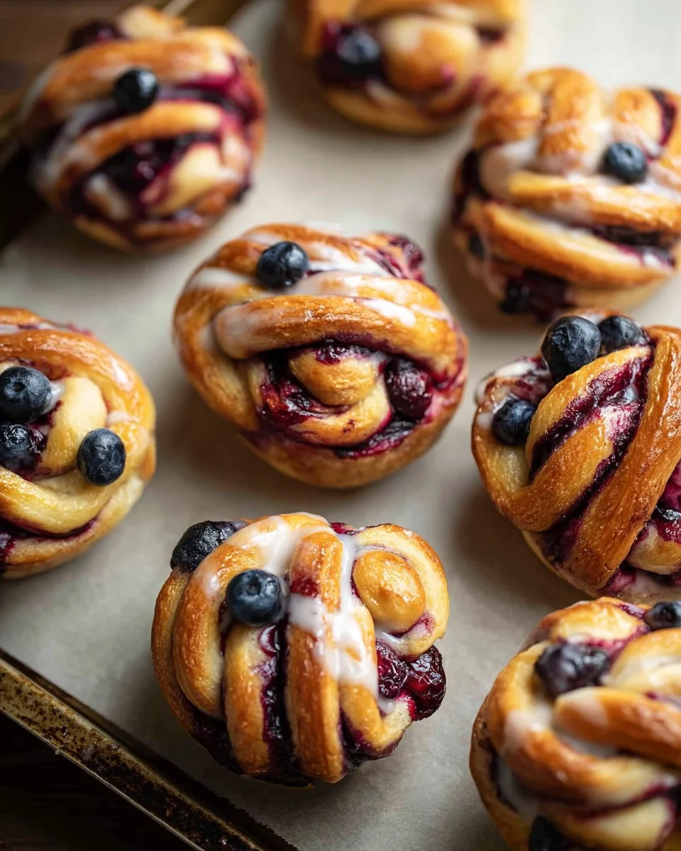 Muffin Tin Braided Blueberry Rolls