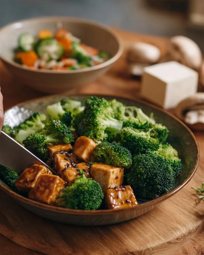 Mushroom Tofu Stir-Fry with colorful vegetables in a pan