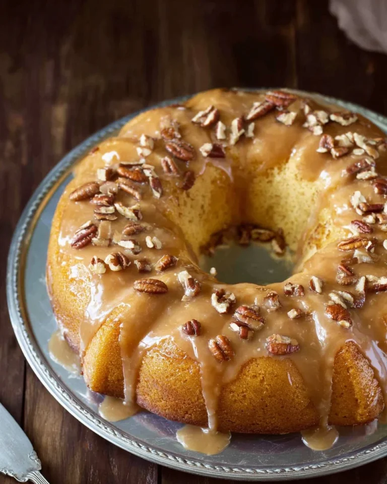 Pancake Mix Bundt Cake topped with graham crackers on a serving plate
