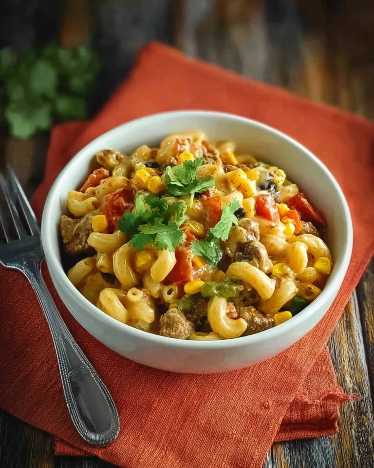 Bowl of Southwest Mac and Cheese topped with spices and fresh ingredients