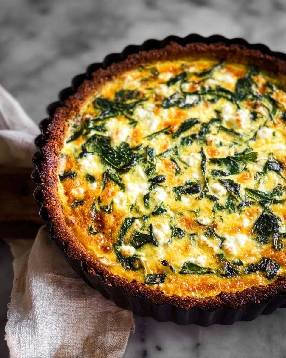 Spinach and Feta Quiche with Cauliflower Crust