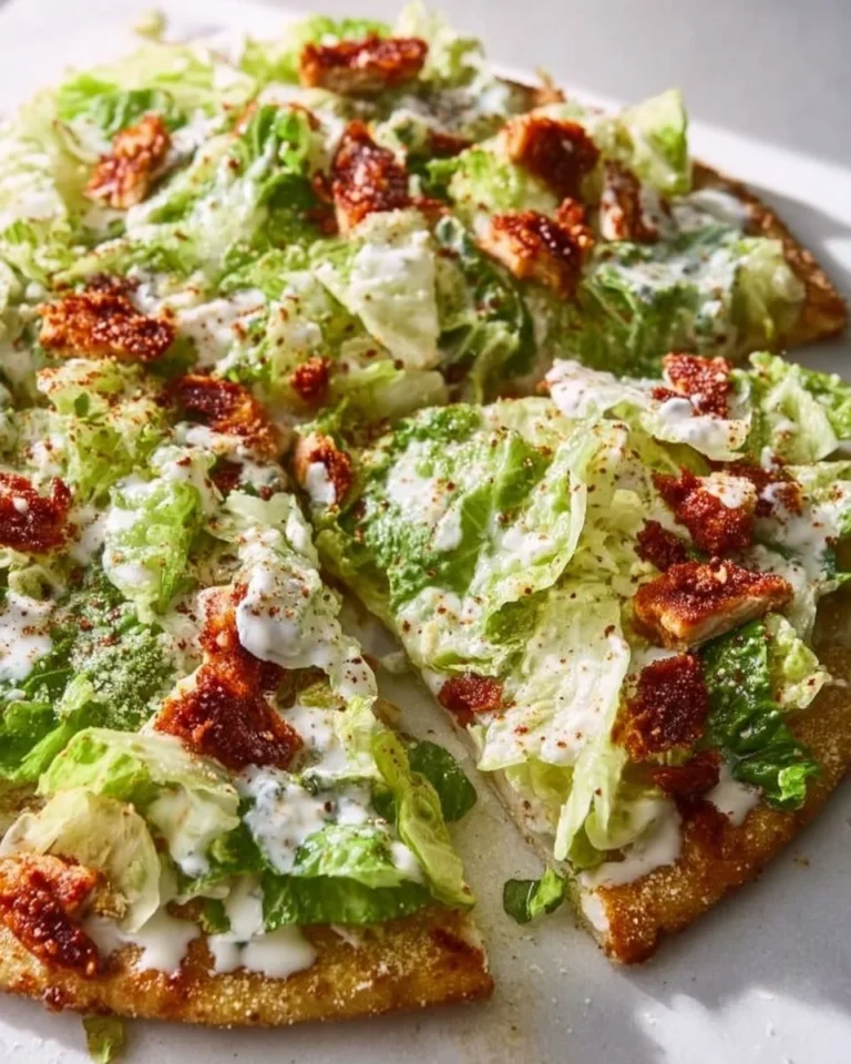 Chicken Caesar Salad Pizza with fresh ingredients and savory toppings