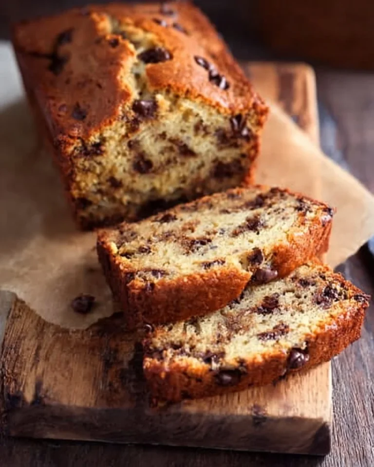 Chocolate Chip Banana Bread with slices and chocolate chips on the side