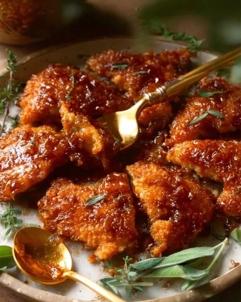 Plate of crispy Cornflake-Crusted Chicken garnished with herbs