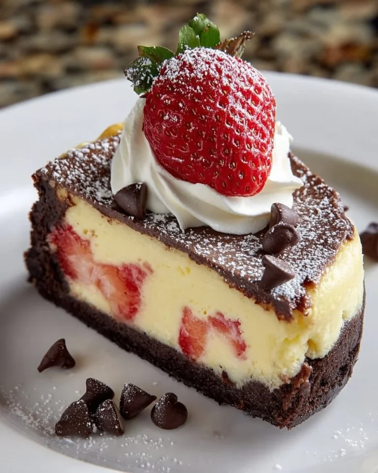 Decadent chocolate strawberry swirl cheesecake with rich chocolate and fresh strawberries