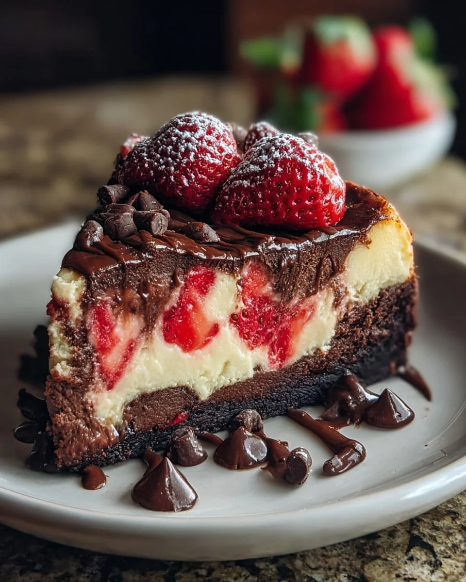 Decadent Chocolate Strawberry Swirl Cheesecake
