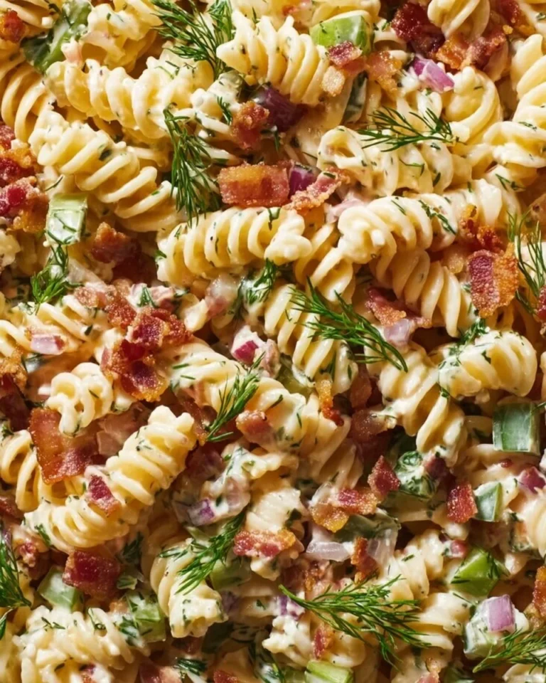 Dill Pickle Bacon Pasta Salad bursting with flavor and textures