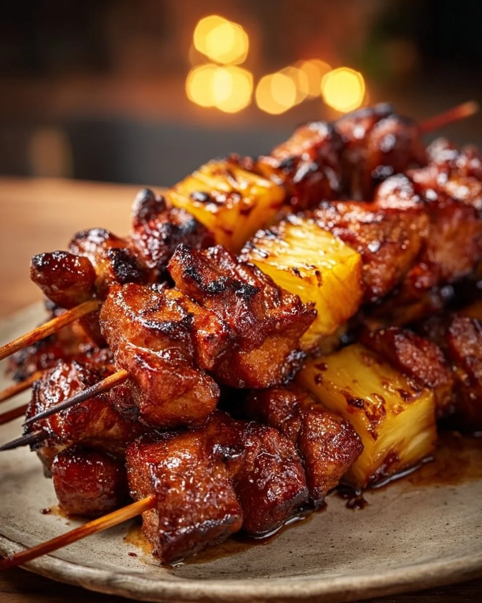 Pineapple BBQ Pork Skewers