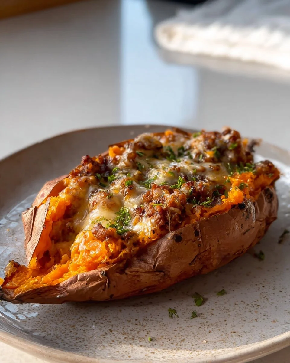 Protein loaded sweet potato boats