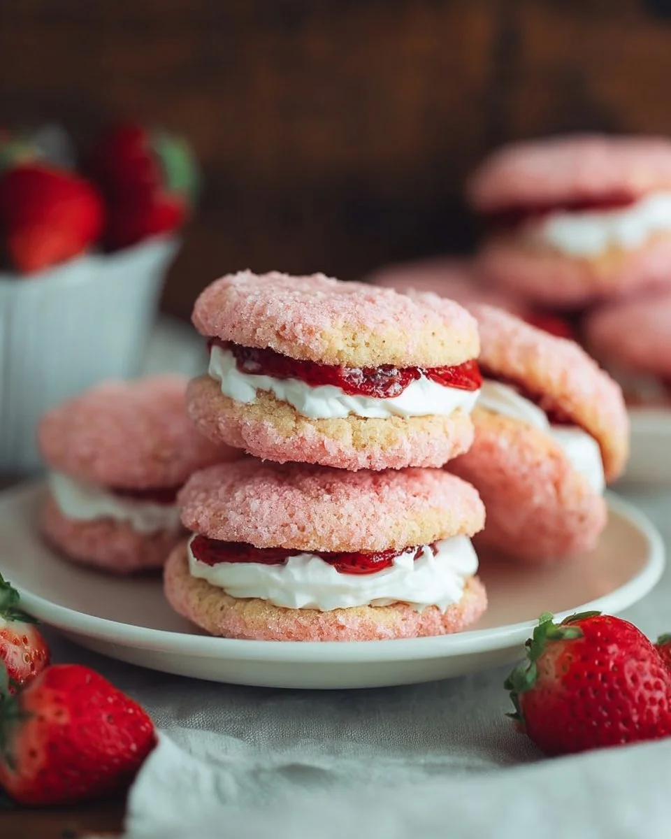 Soft Strawberry Cake Mix Sandwich Cookies - Baking with Blondie