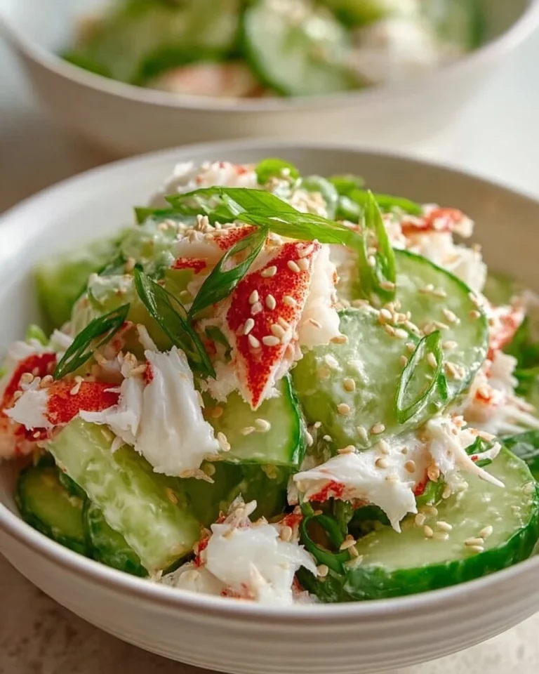 Tasty cucumber salad with crab meat served in a bowl