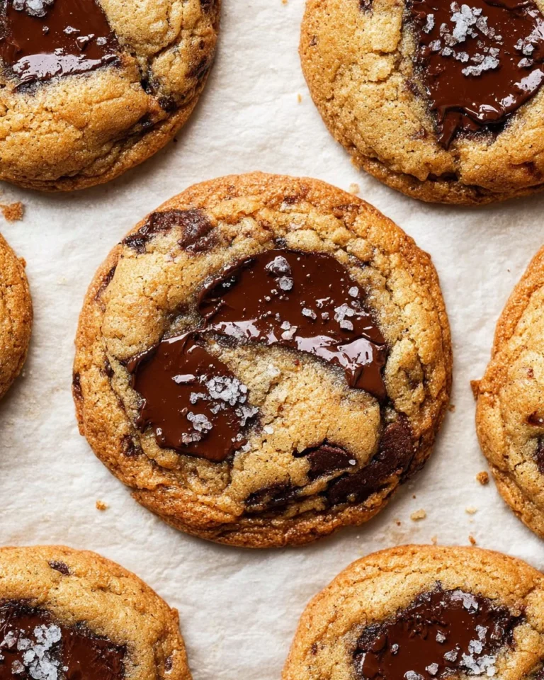Brown Butter Chocolate Chip Cookies on a plate with melted chocolate chips