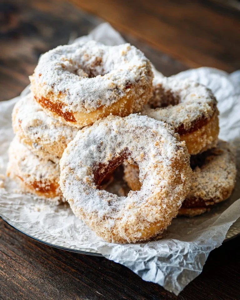 Crispy milk donuts topped with sugar and served fresh