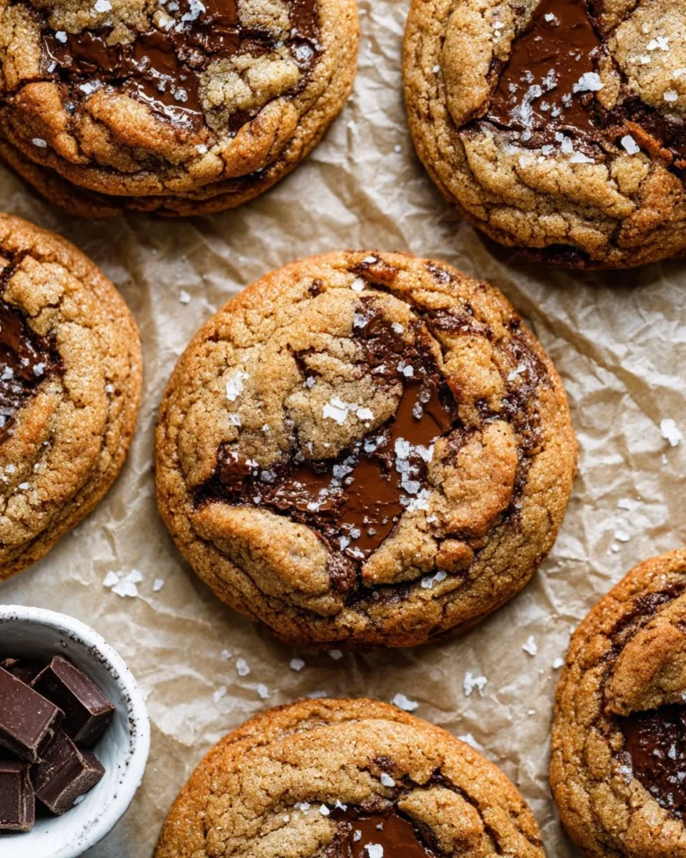 Delicious miso toffee brown butter chocolate chip cookies on a plate.