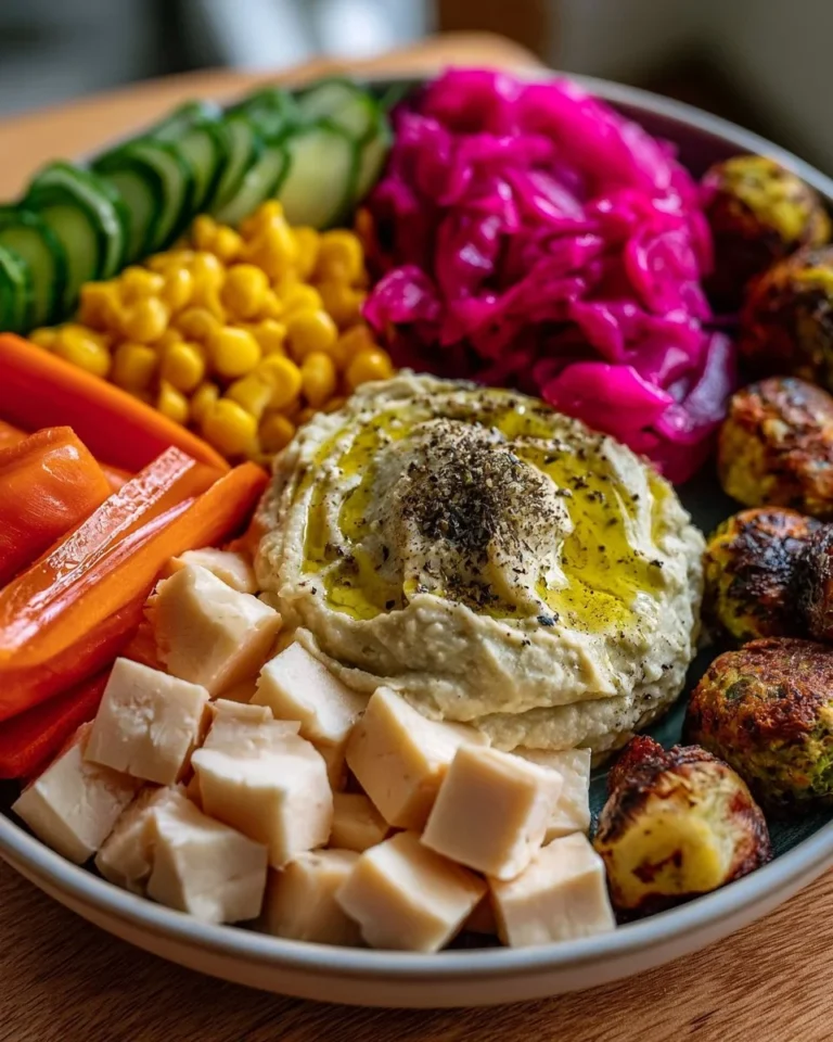 Rainbow Veggie Bento Box with fresh vegetables and hummus for healthy lunches